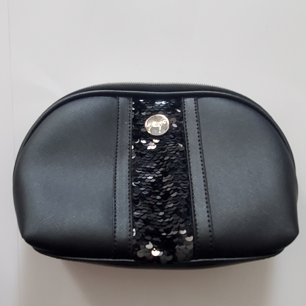 Dabney Lee Sequin Cosmetic Bag - Black with gold zebra emblum, makeup bag